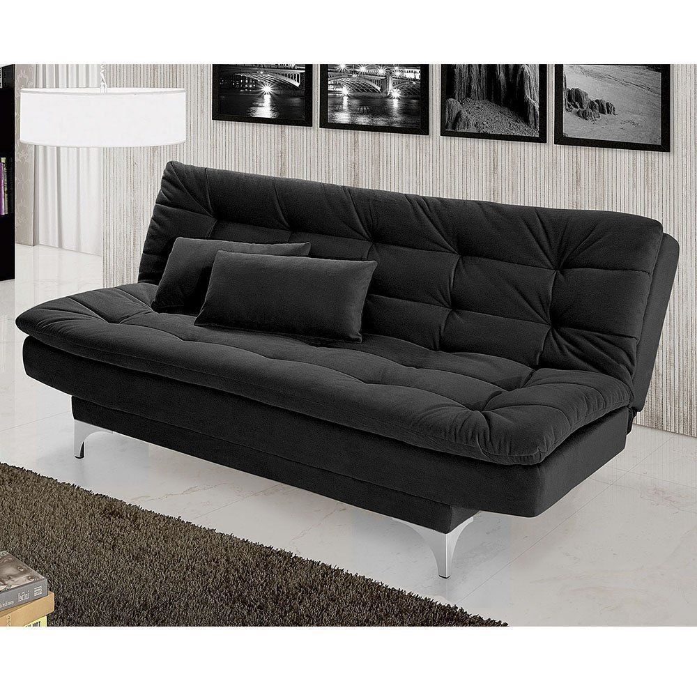 Sofá Cama 3 Lugares Pratic Veludo Liso Preto - Império Estofados 