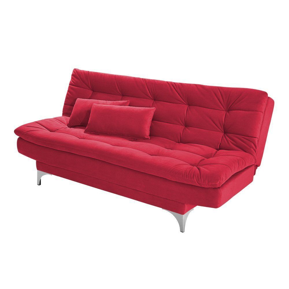 Sofá Cama 3 Lugares Pratic Veludo Liso Vermelho - Império Estofados 