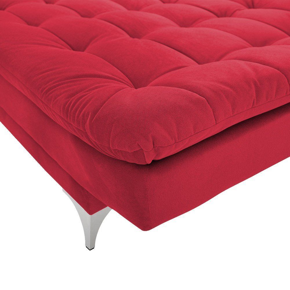 Sofá Cama 3 Lugares Pratic Veludo Liso Vermelho - Império Estofados 