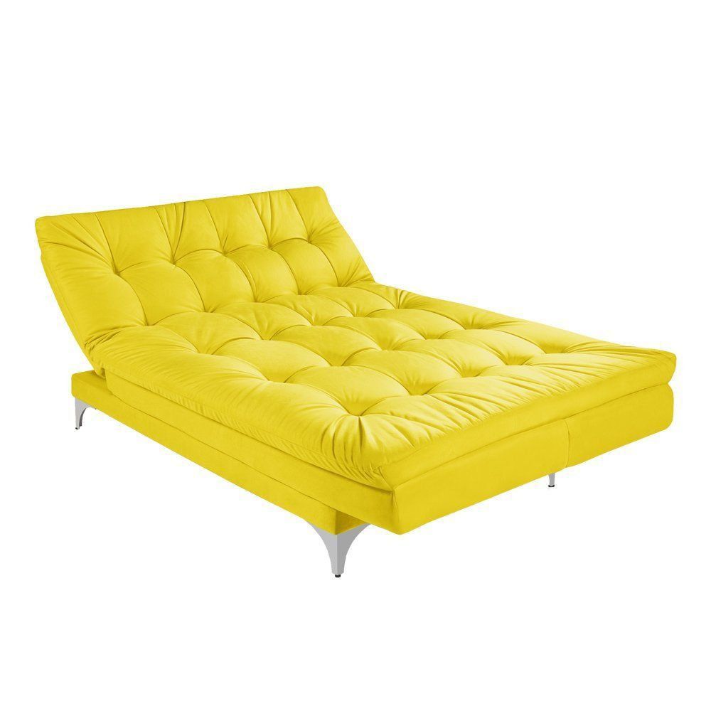 Sofá Cama 3 Lugares Versátil Veludo Liso Amarelo - Império Estofados 