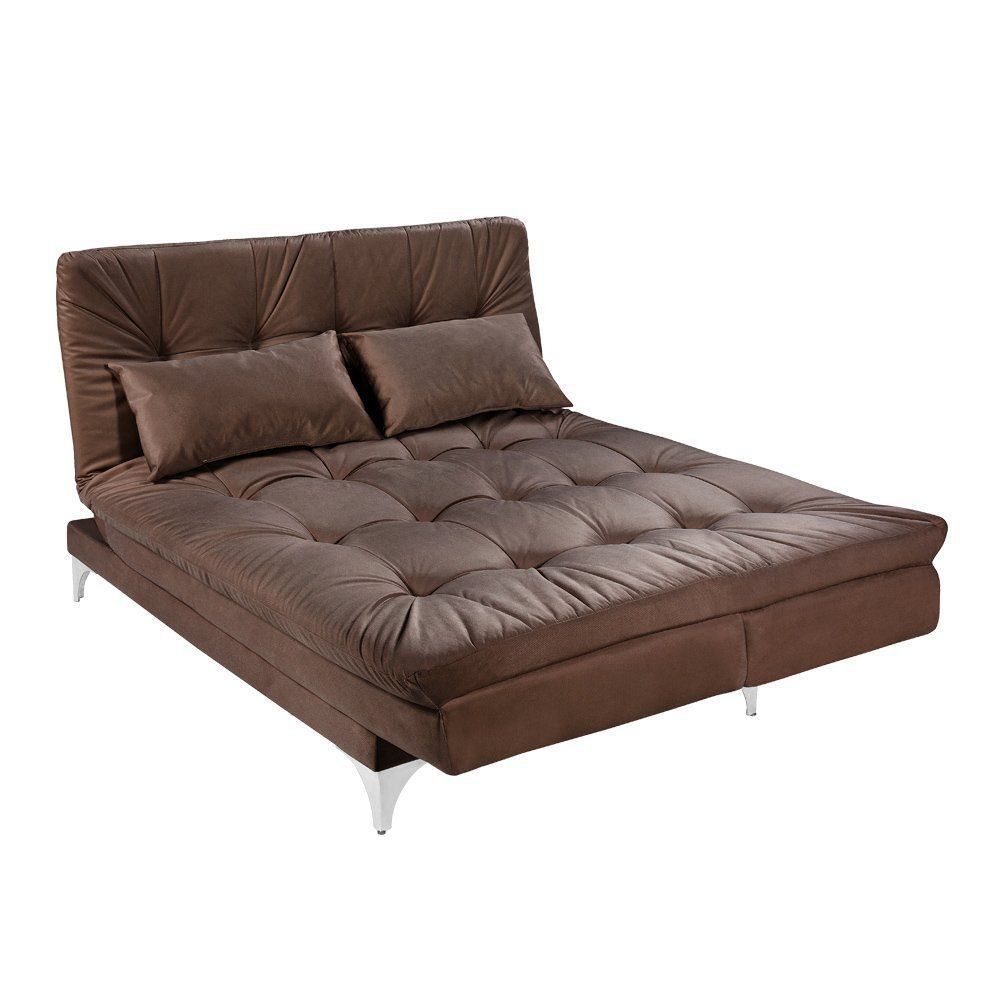 Sofá Cama 3 Lugares Versátil Veludo Liso Marrom - Império Estofados 