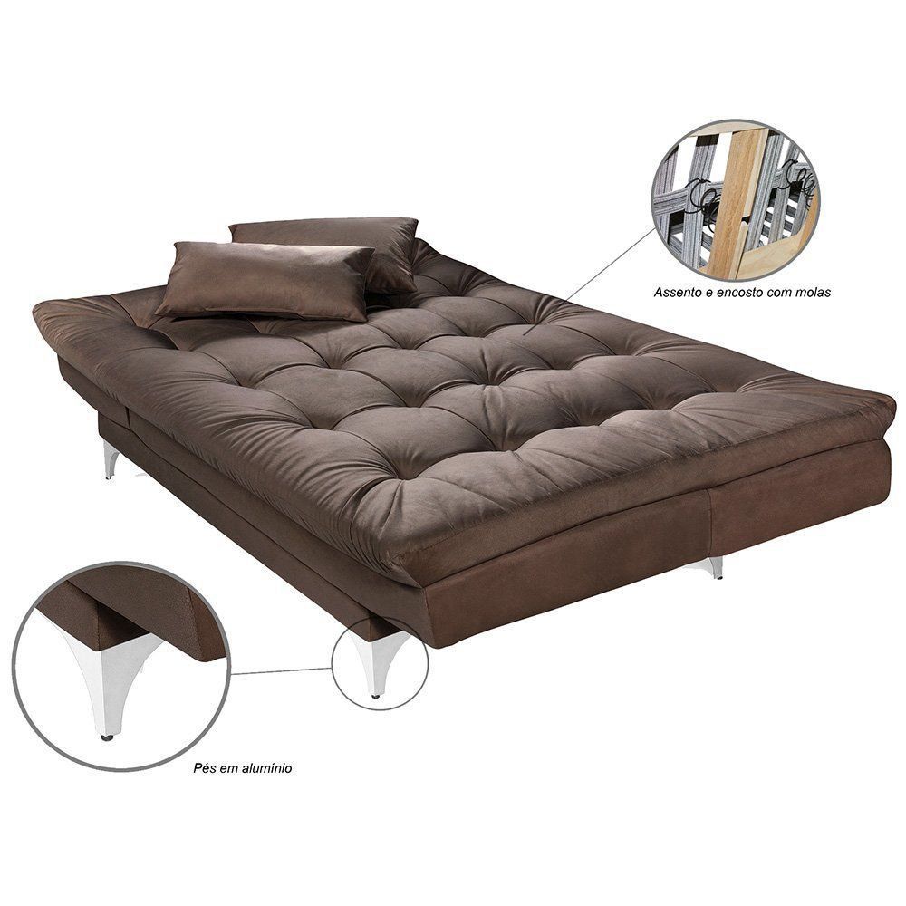 Sofá Cama 3 Lugares Versátil Veludo Liso Marrom - Império Estofados 