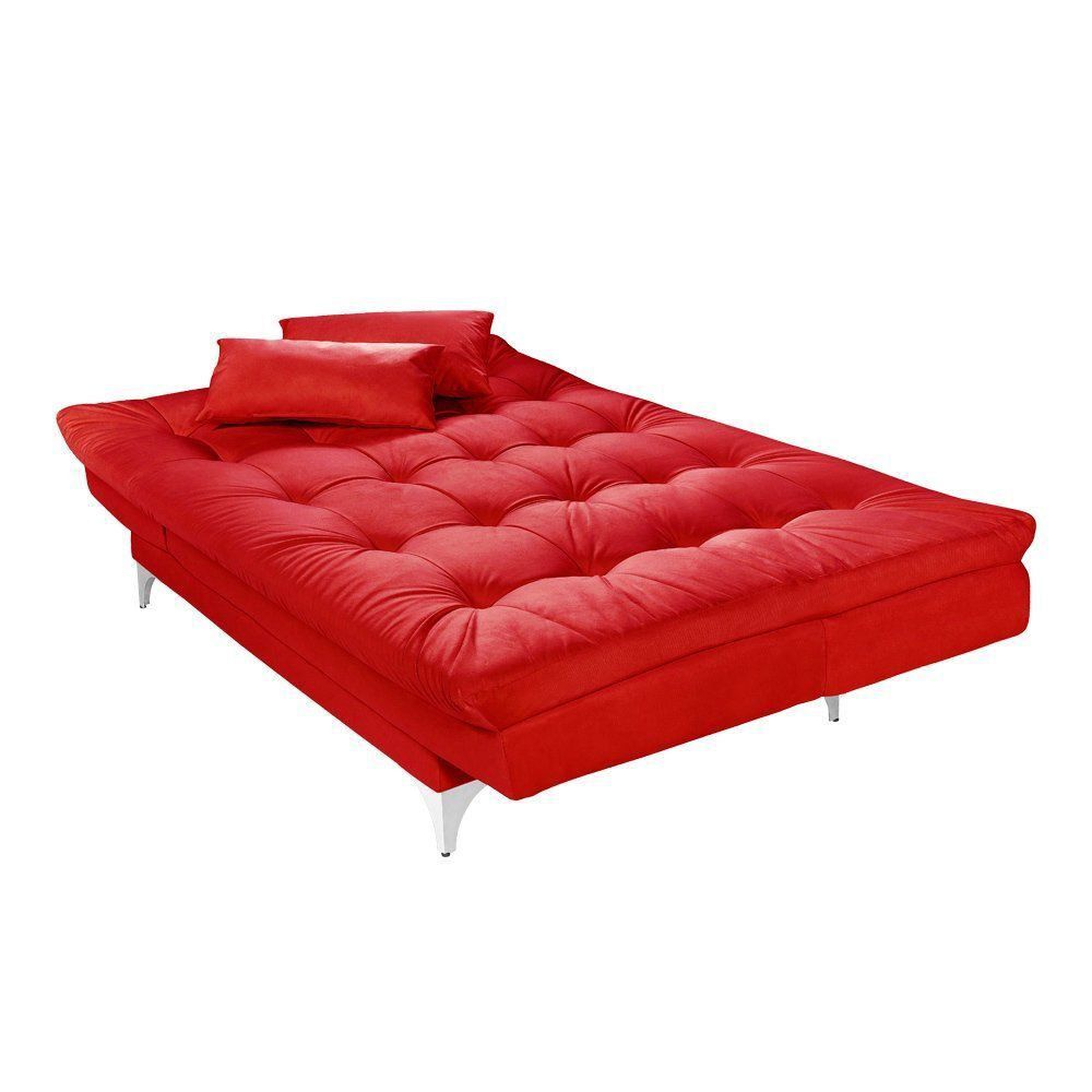 Sofá Cama 3 Lugares Versátil Veludo Liso Vermelho - Império Estofados 