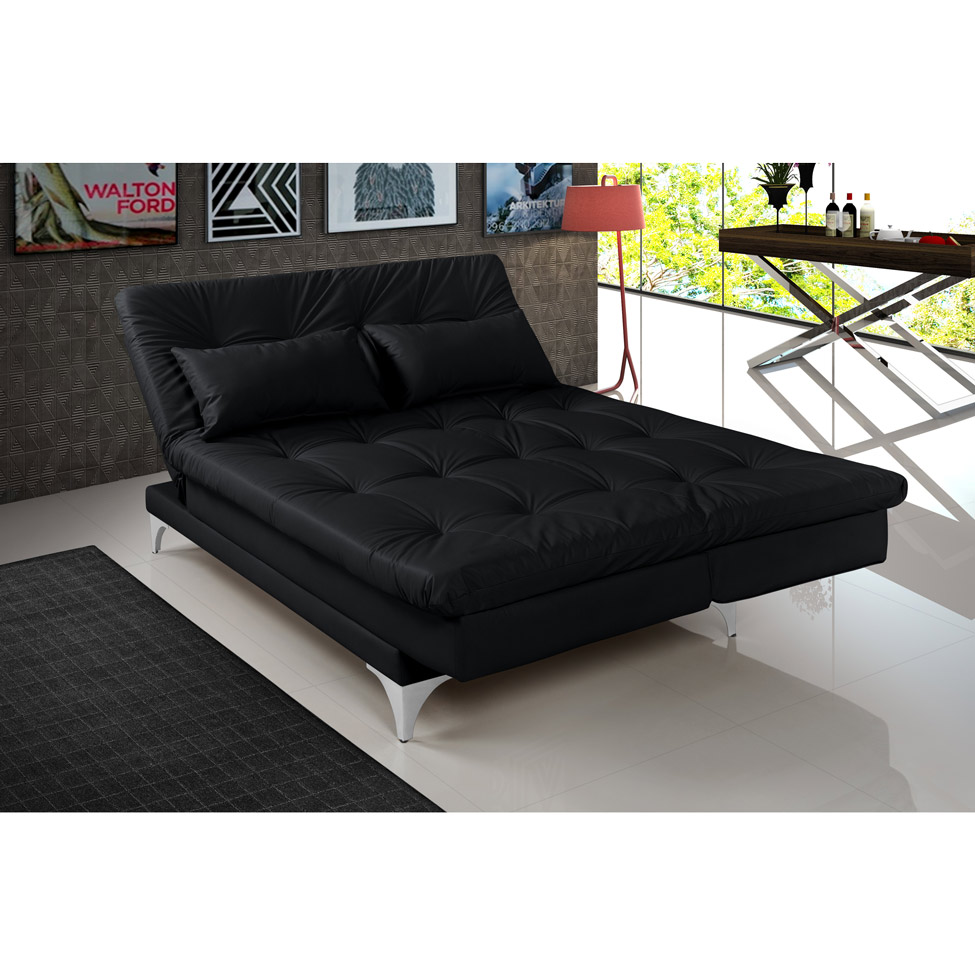 Sofá-Cama Casal 3 Lugares Versátil Preto
