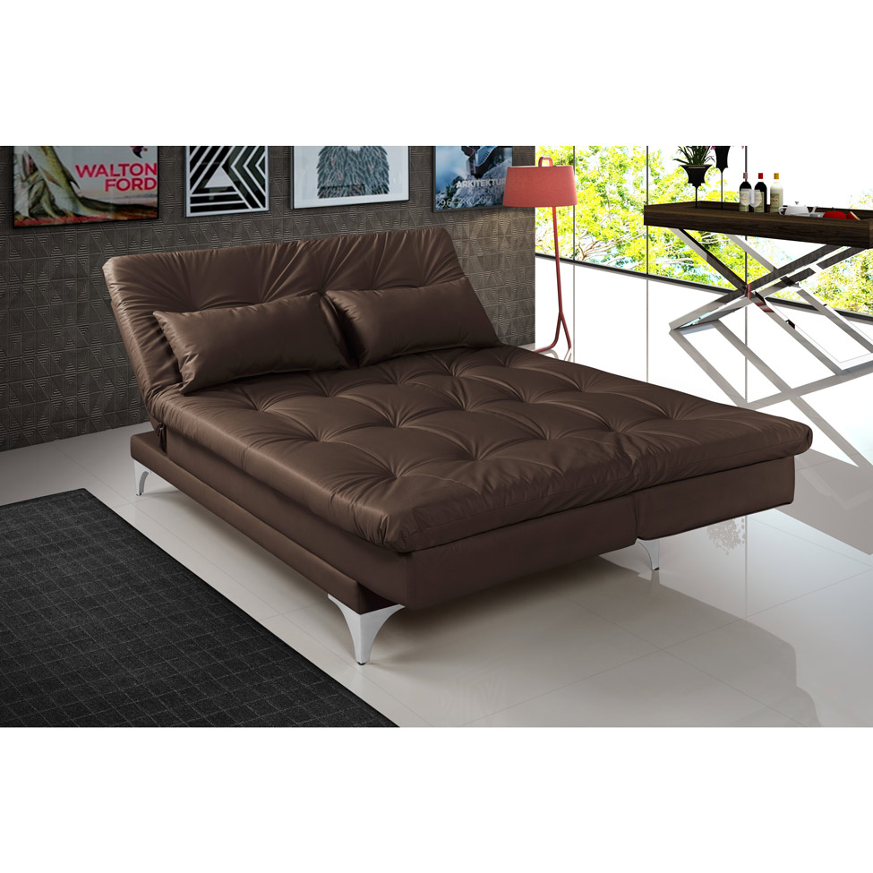 Sofá-Cama Casal 3 Lugares Versátil Tabaco