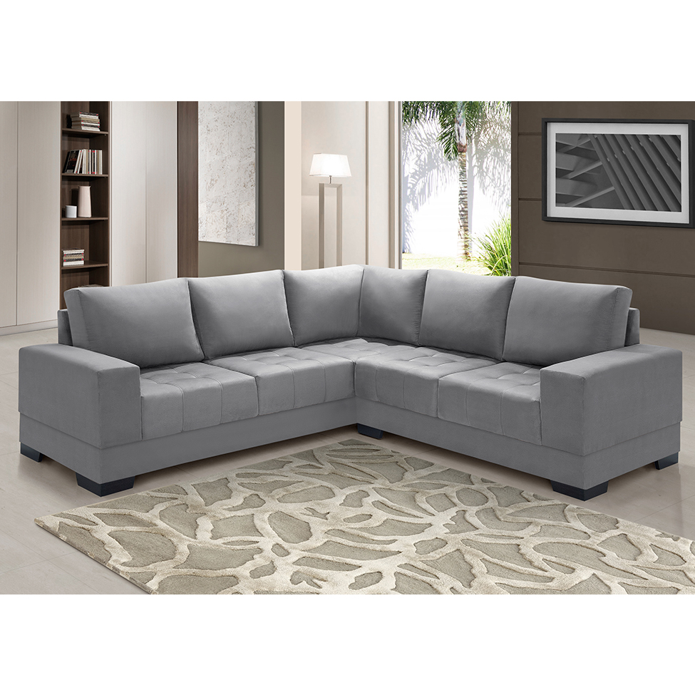 Sofá de Canto 4 Lugares Patrícia Suede Cinza