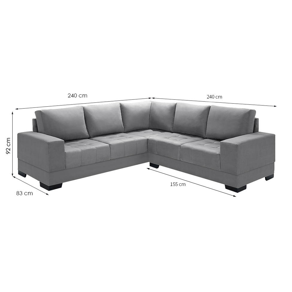 Sofá de Canto 4 Lugares Patrícia Suede Cinza