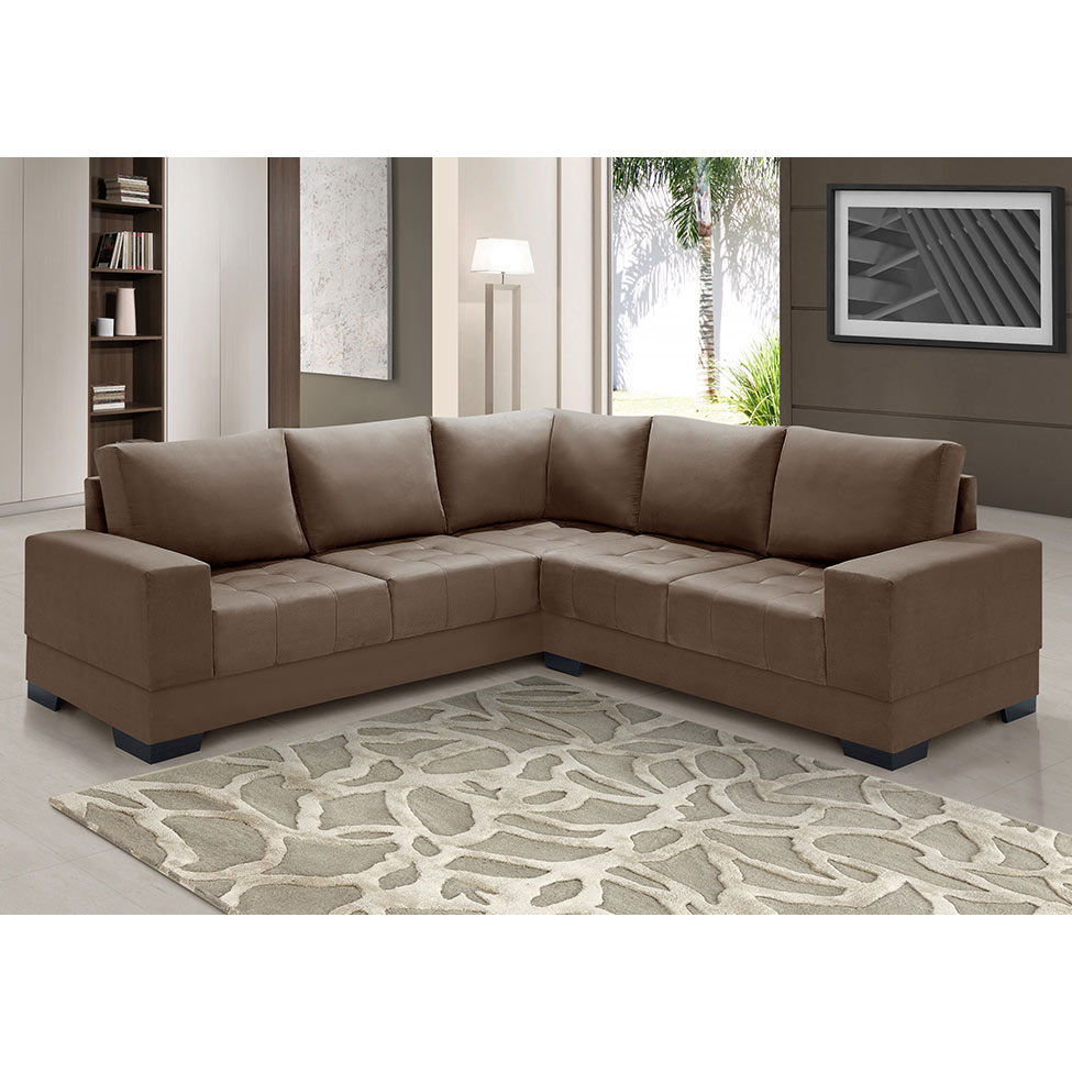 Sofá de Canto 4 Lugares Patrícia Suede Marrom