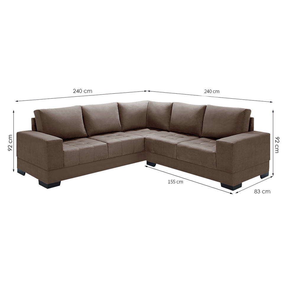 Sofá de Canto 4 Lugares Patrícia Suede Marrom