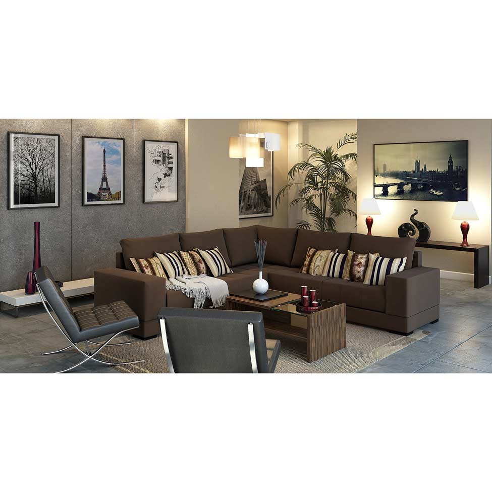Sofá de Canto 4 Lugares Patrícia Suede Marrom