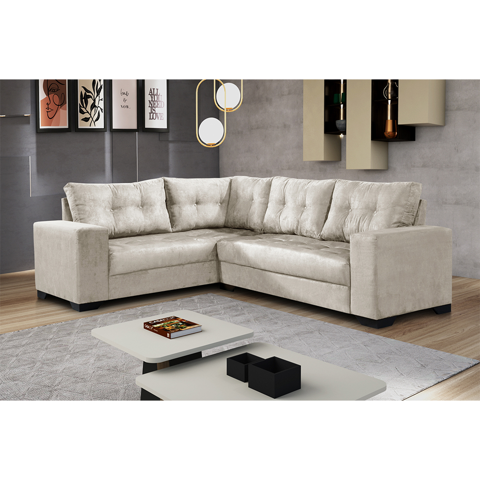 Sofá de Canto 5 Lugares Bia Suede Areia