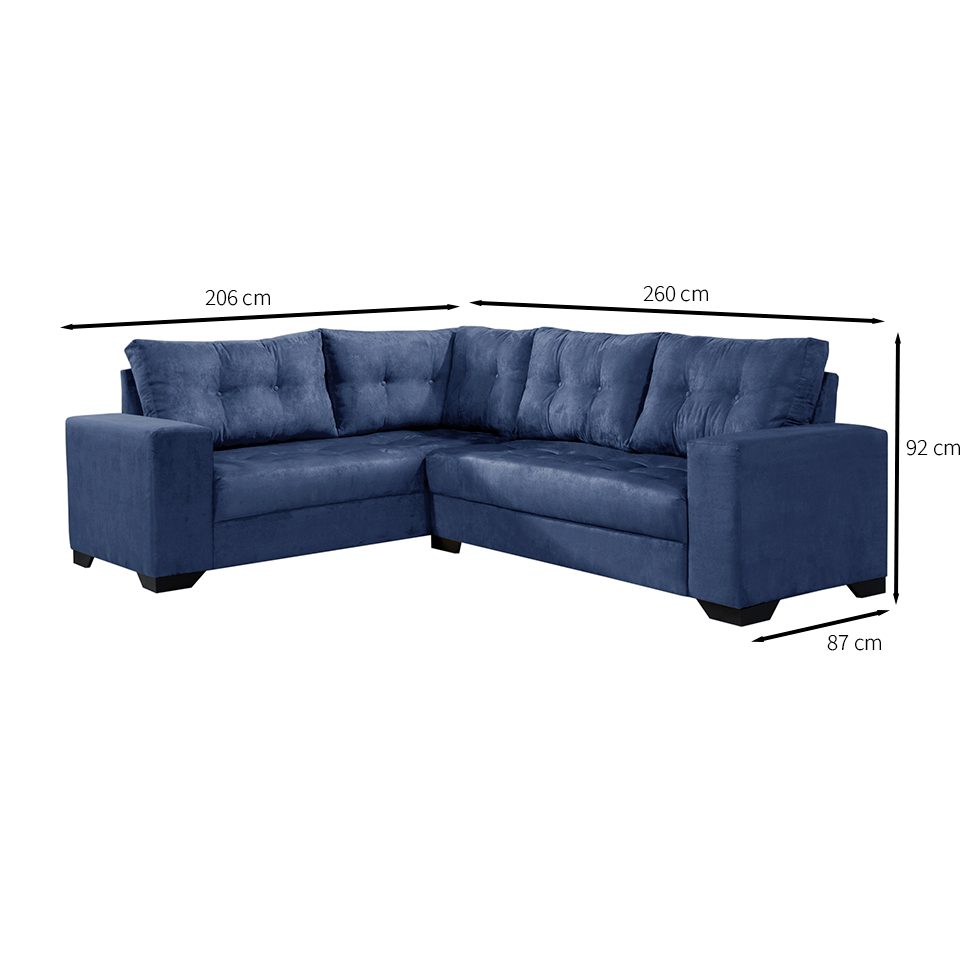 Sofá de Canto 5 Lugares Bia Suede Azul Marinho