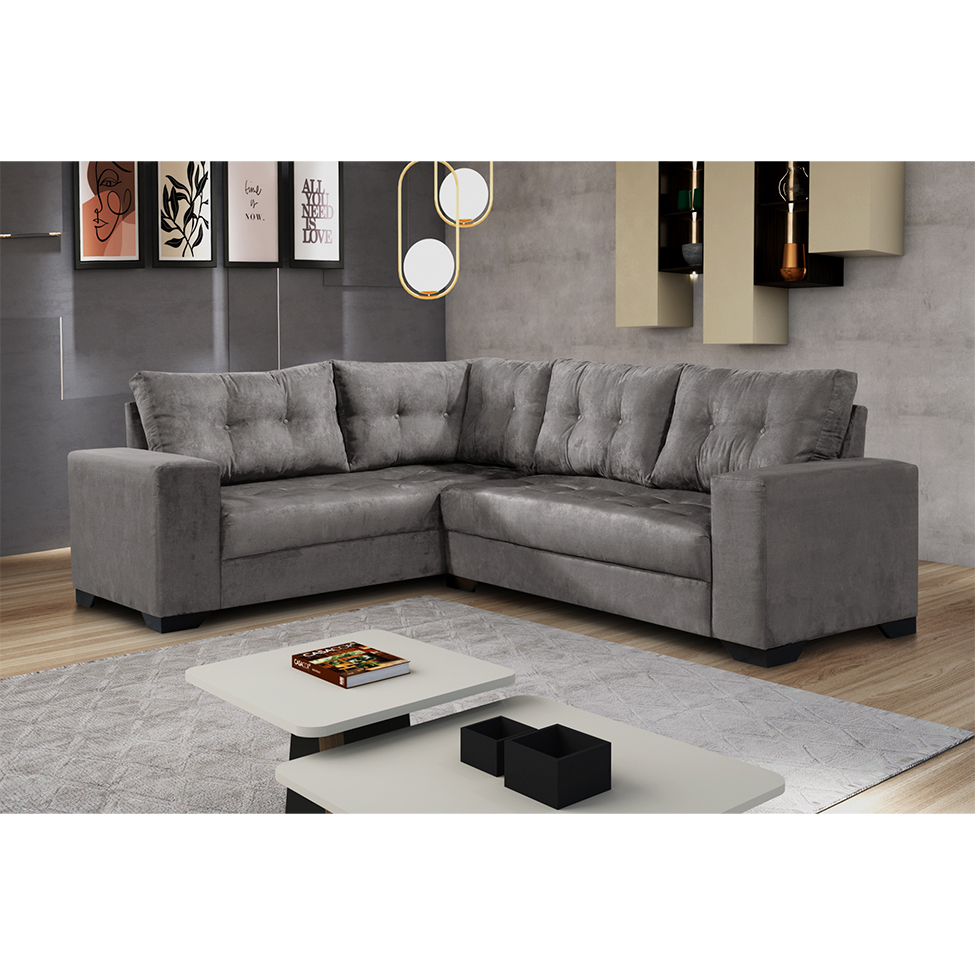 Sofá de Canto 5 Lugares Bia Suede Cinza
