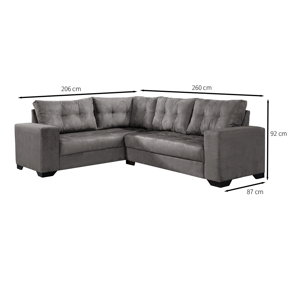Sofá de Canto 5 Lugares Bia Suede Cinza