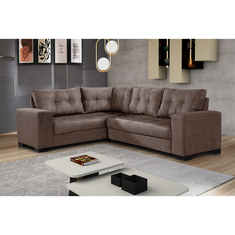 Sofá de Canto 5 Lugares Bia Suede Marrom