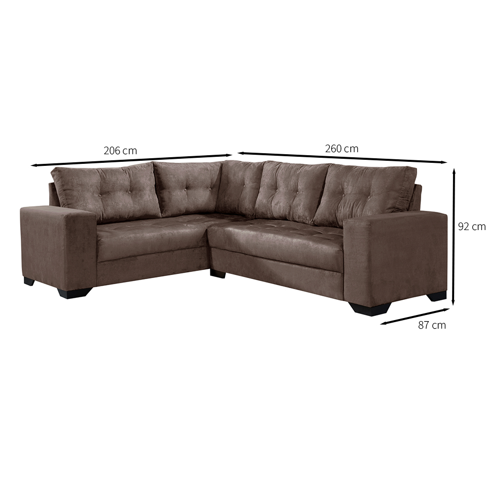 Sofá de Canto 5 Lugares Bia Suede Marrom