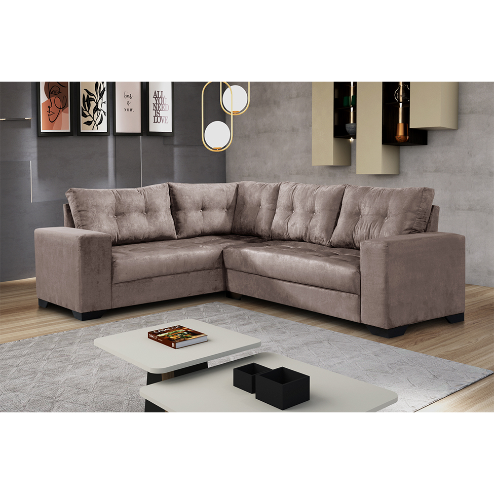 Sofá de Canto 5 Lugares Bia Suede Nude