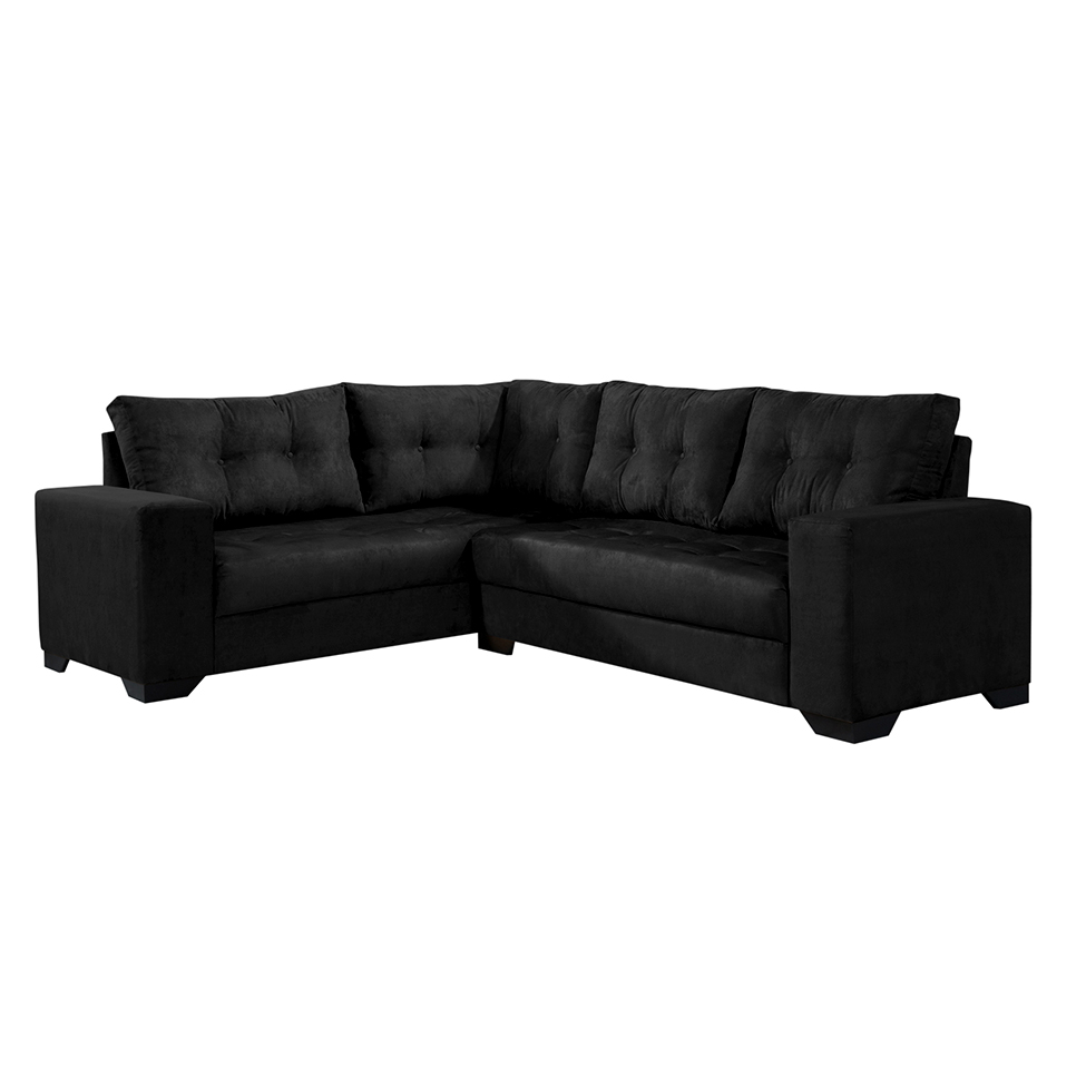 Sofá de Canto 5 Lugares Bia Suede Preto