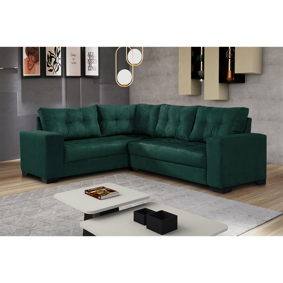 Sofá de Canto 5 Lugares Bia Suede Verde