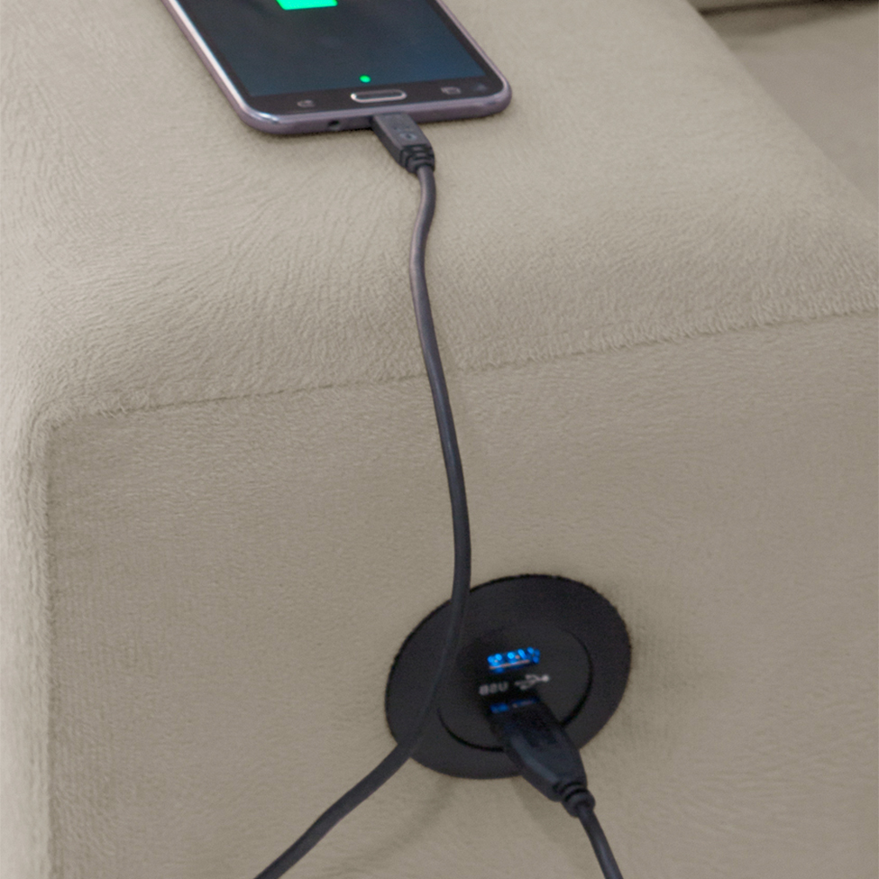 Sofá de Canto 5 Lugares Dijon com Entrada USB Suede Areia