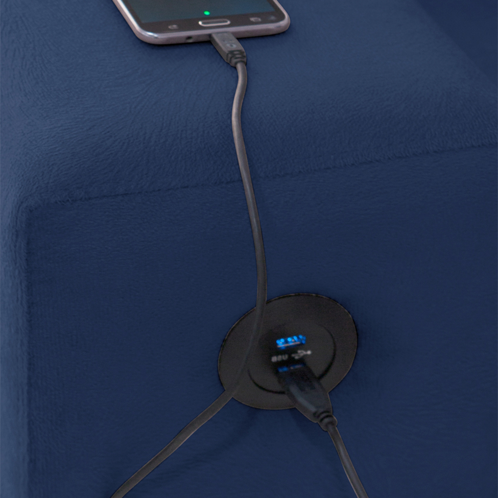 Sofá de Canto 5 Lugares Dijon com Entrada USB Suede Azul Marinho