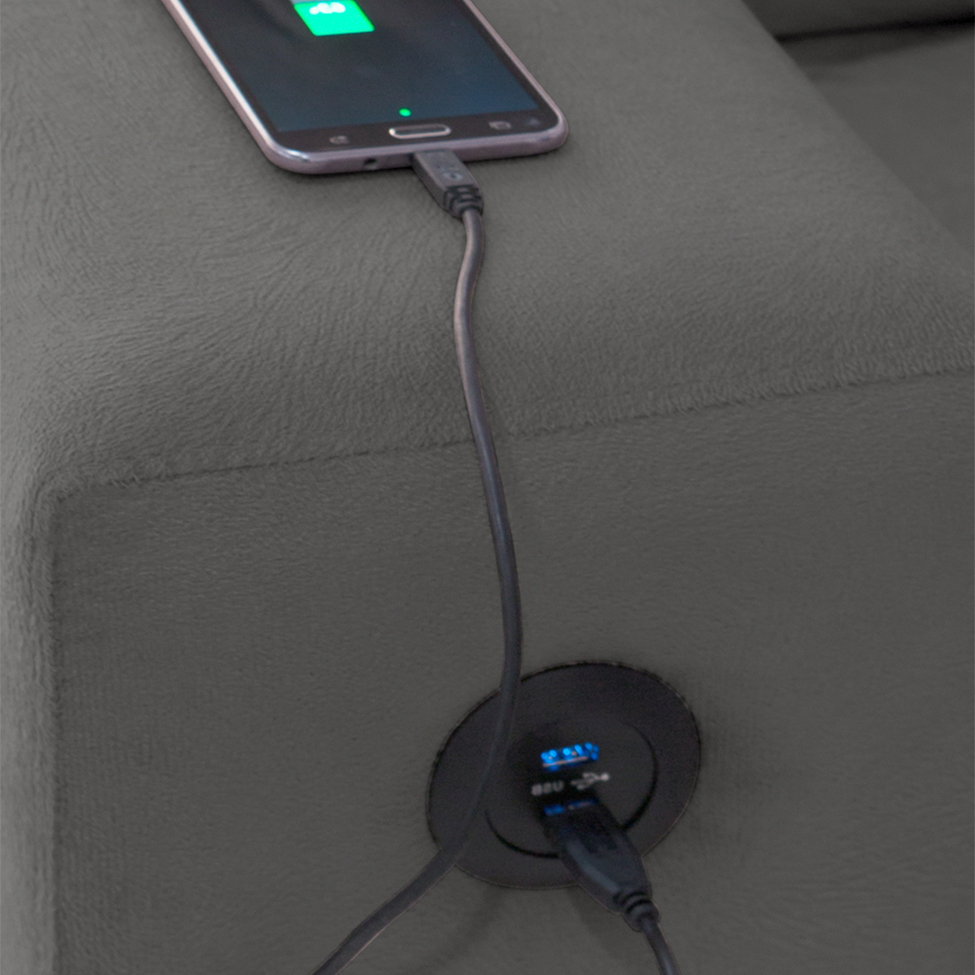 Sofá de Canto 5 Lugares Dijon com Entrada USB Suede Cinza