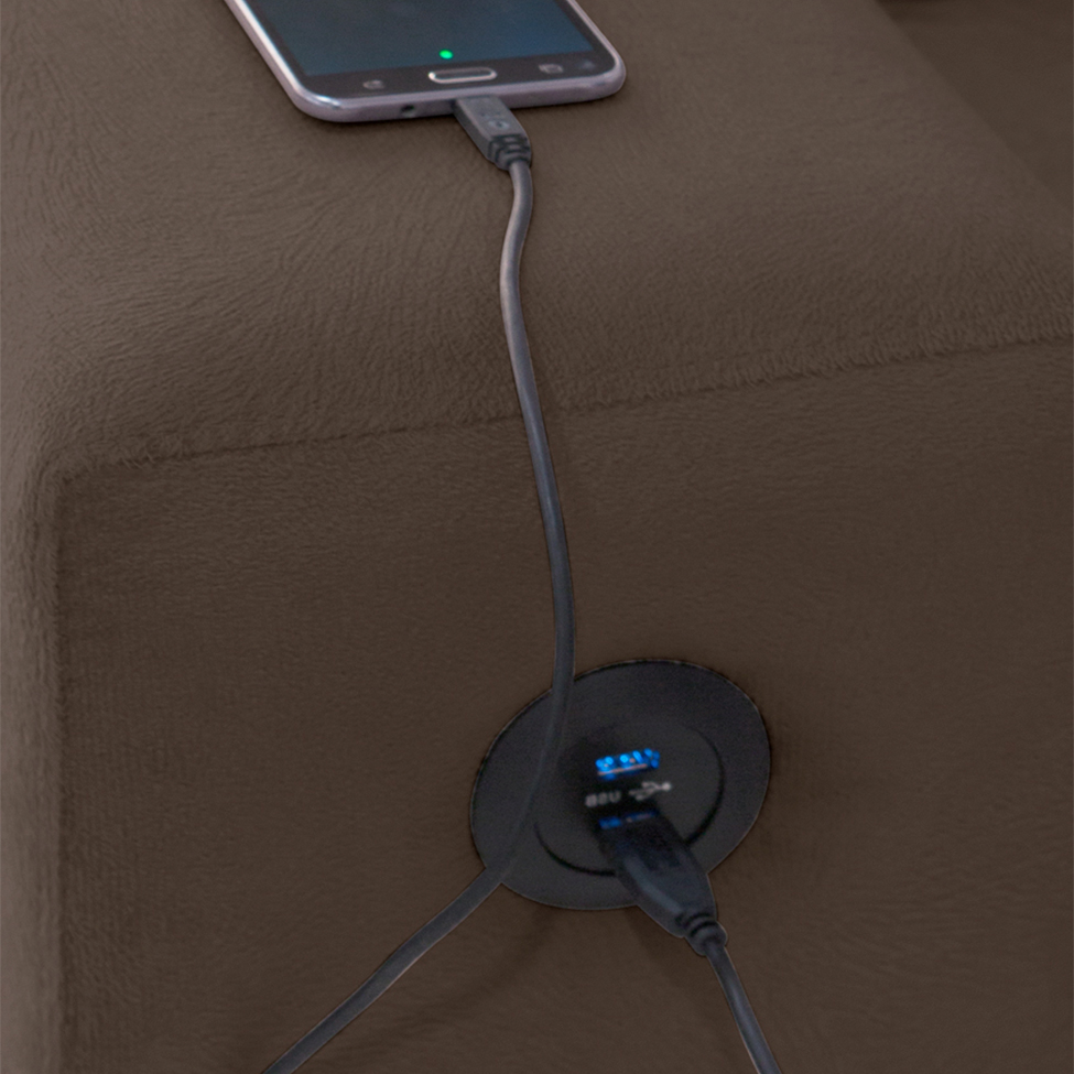 Sofá de Canto 5 Lugares Dijon com Entrada USB Suede Marrom