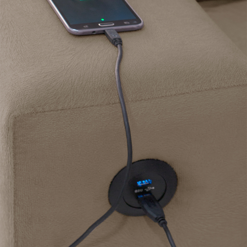 Sofá de Canto 5 Lugares Dijon com Entrada USB Suede Nude