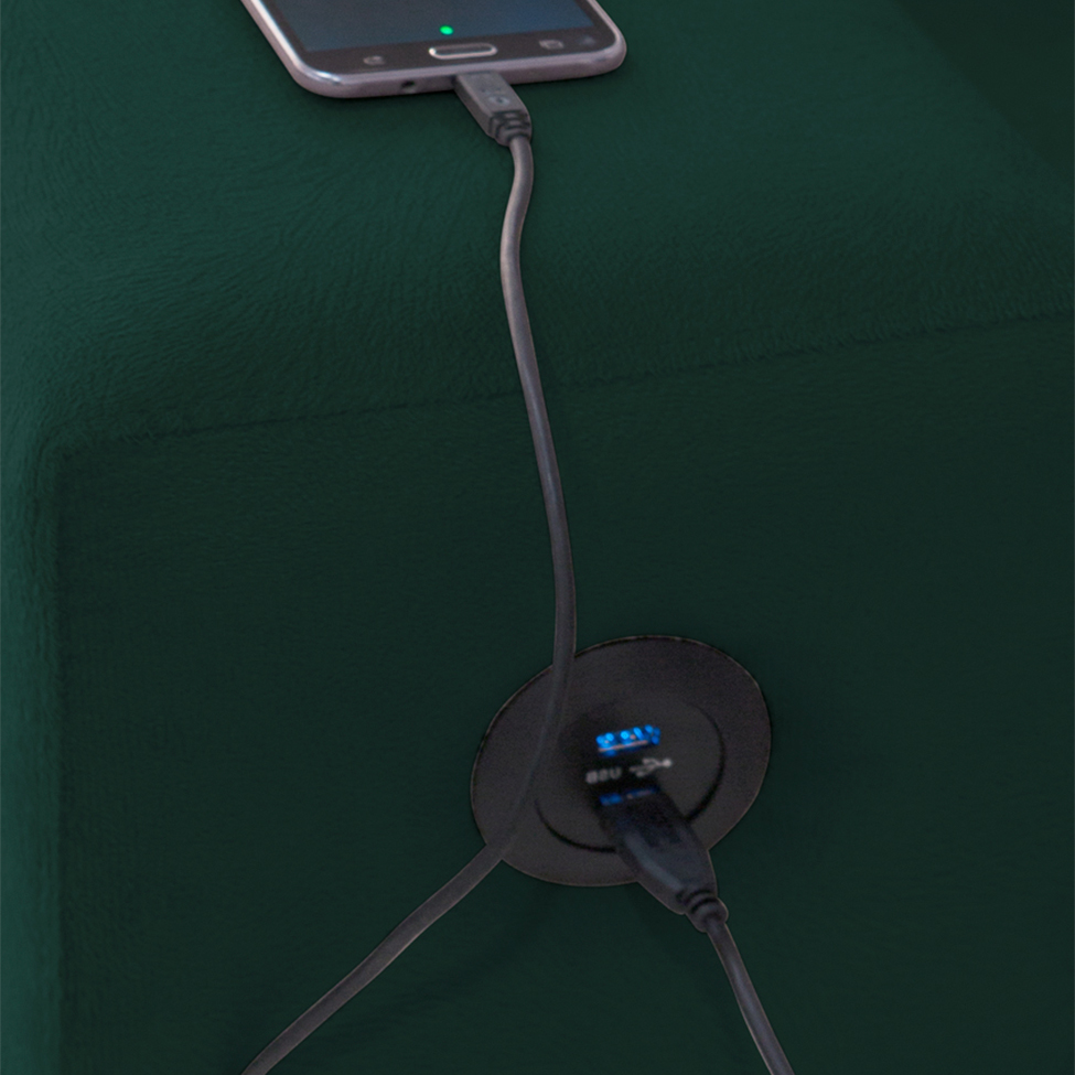Sofá de Canto 5 Lugares Dijon com Entrada USB Suede Verde