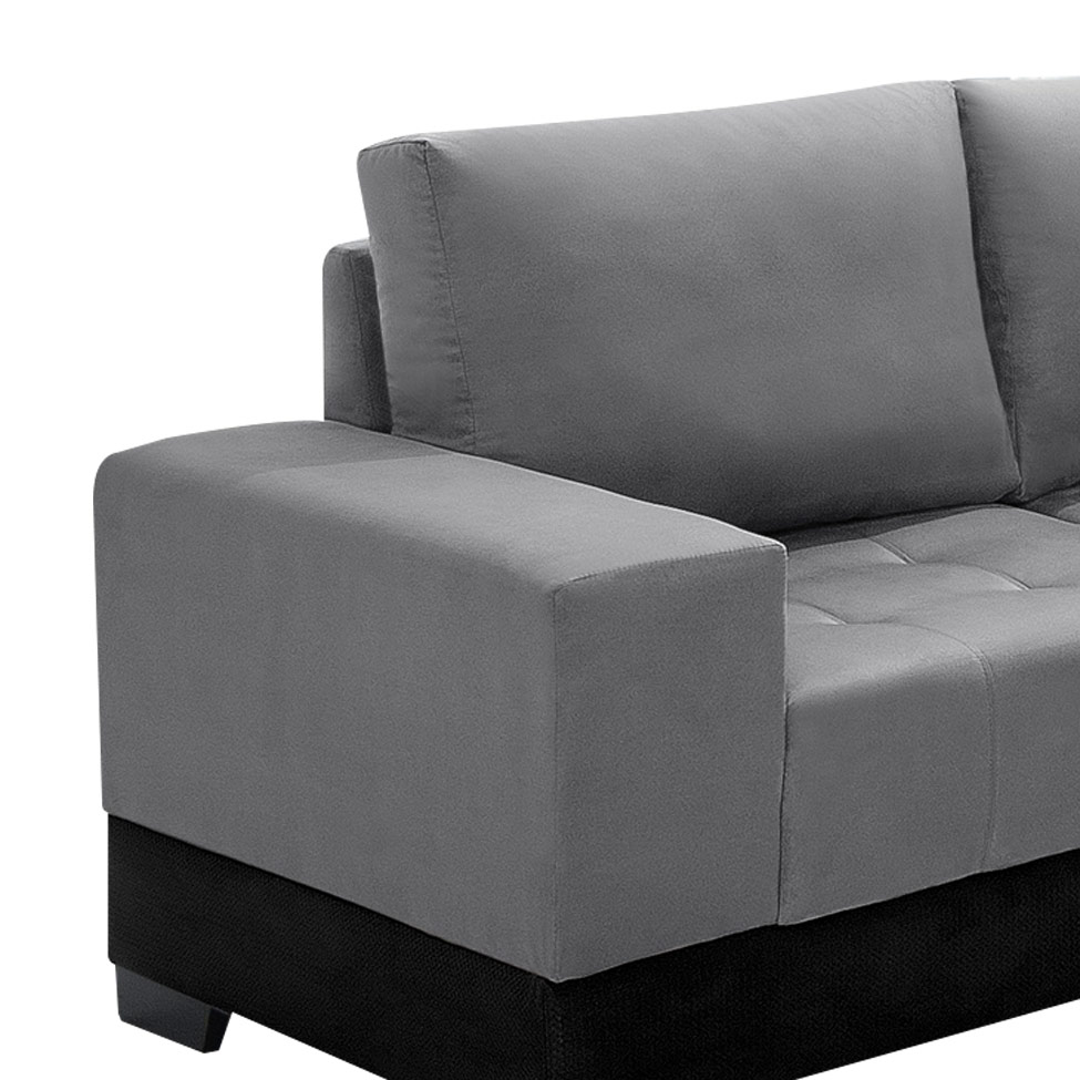 Sofá de Canto 5 Lugares com Chaise Direito Patrícia Suede Cinza e Preto