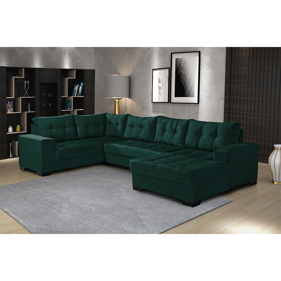 Sofá de Canto 6 Lugares Bia com Chaise Direito Suede Verde
