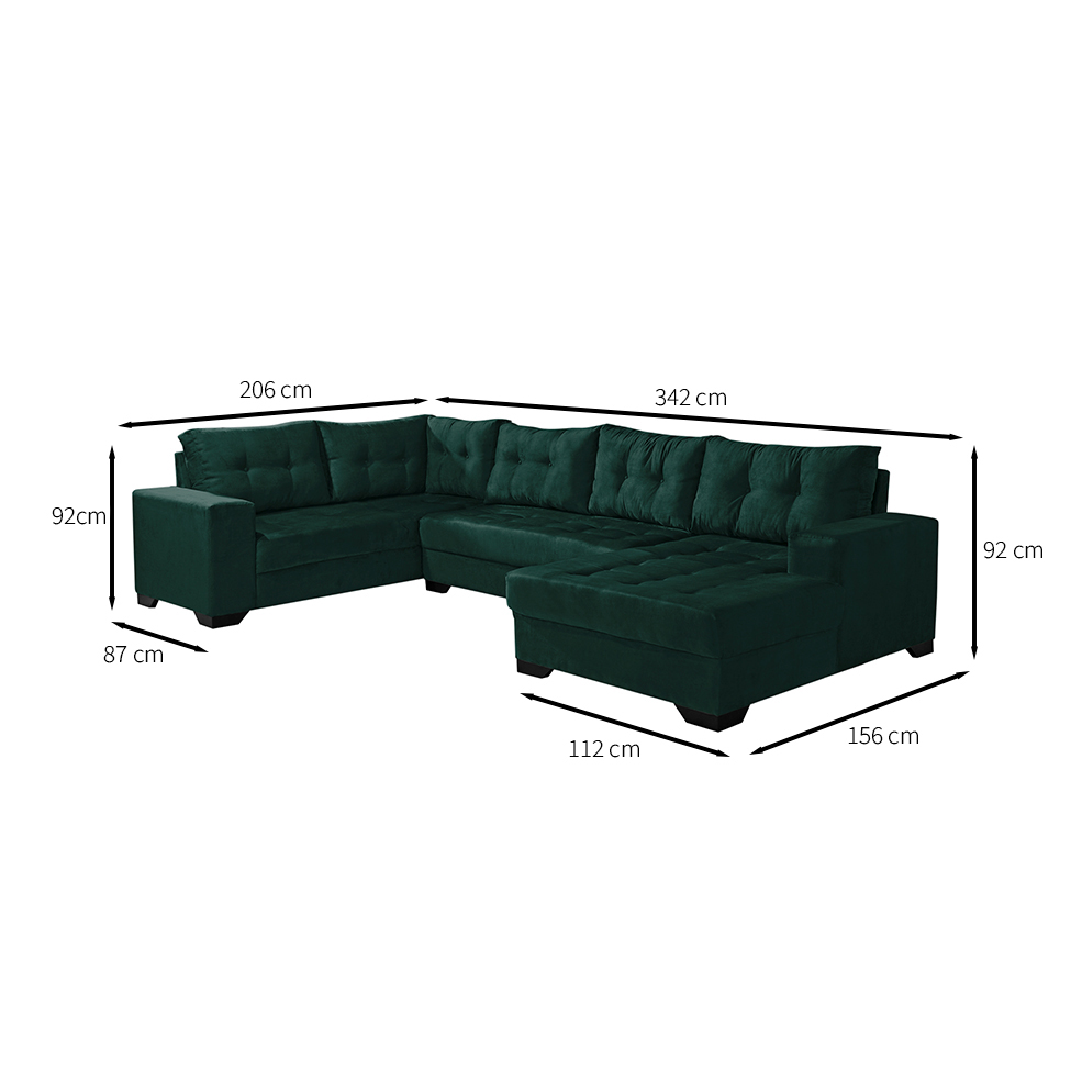 Sofá de Canto 6 Lugares Bia com Chaise Direito Suede Verde