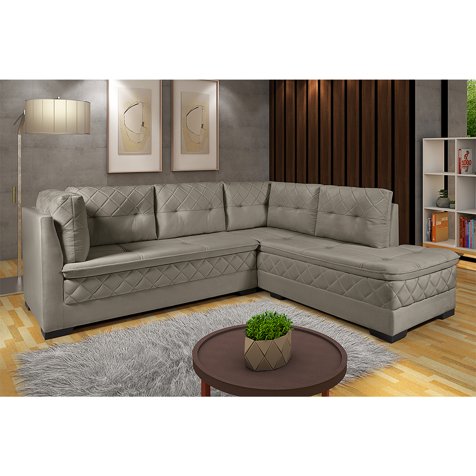 Sofá de Canto 6 Lugares Canadá Suede Aveludado Capuccino