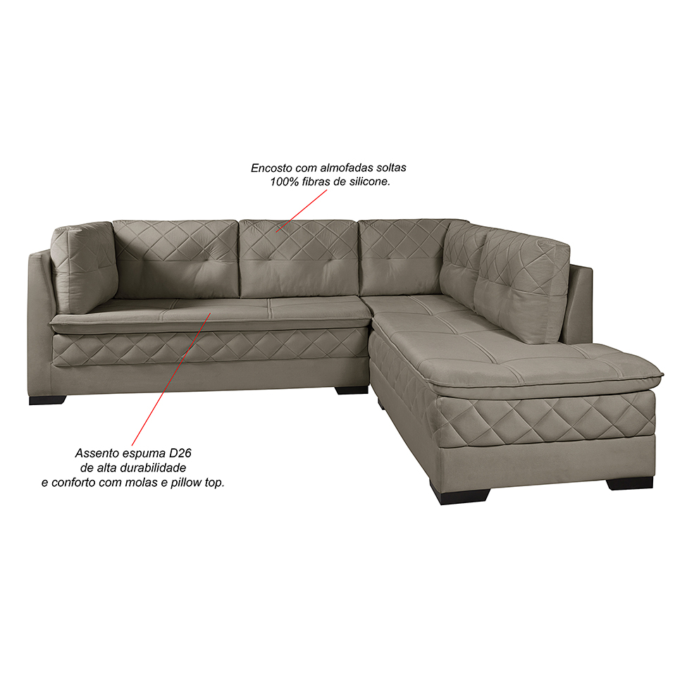 Sofá de Canto 6 Lugares Canadá Suede Aveludado Capuccino