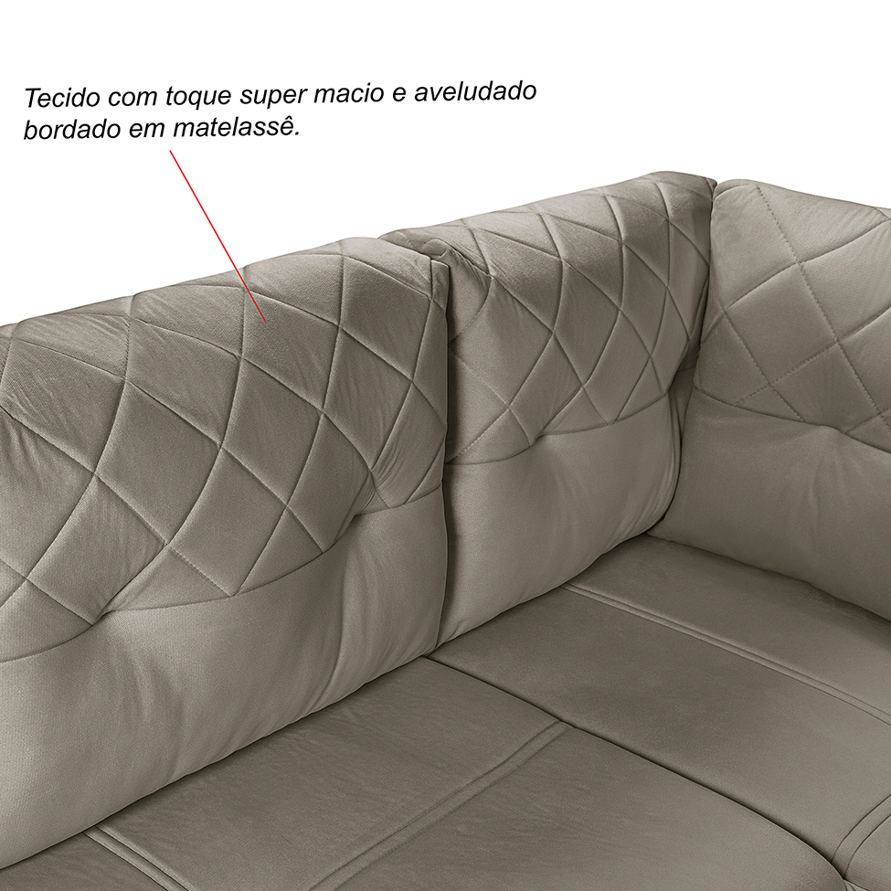 Sofá de Canto 6 Lugares Canadá Suede Aveludado Capuccino