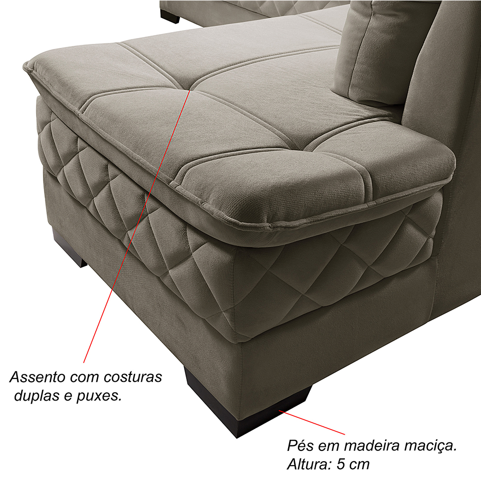 Sofá de Canto 6 Lugares Canadá Suede Aveludado Capuccino