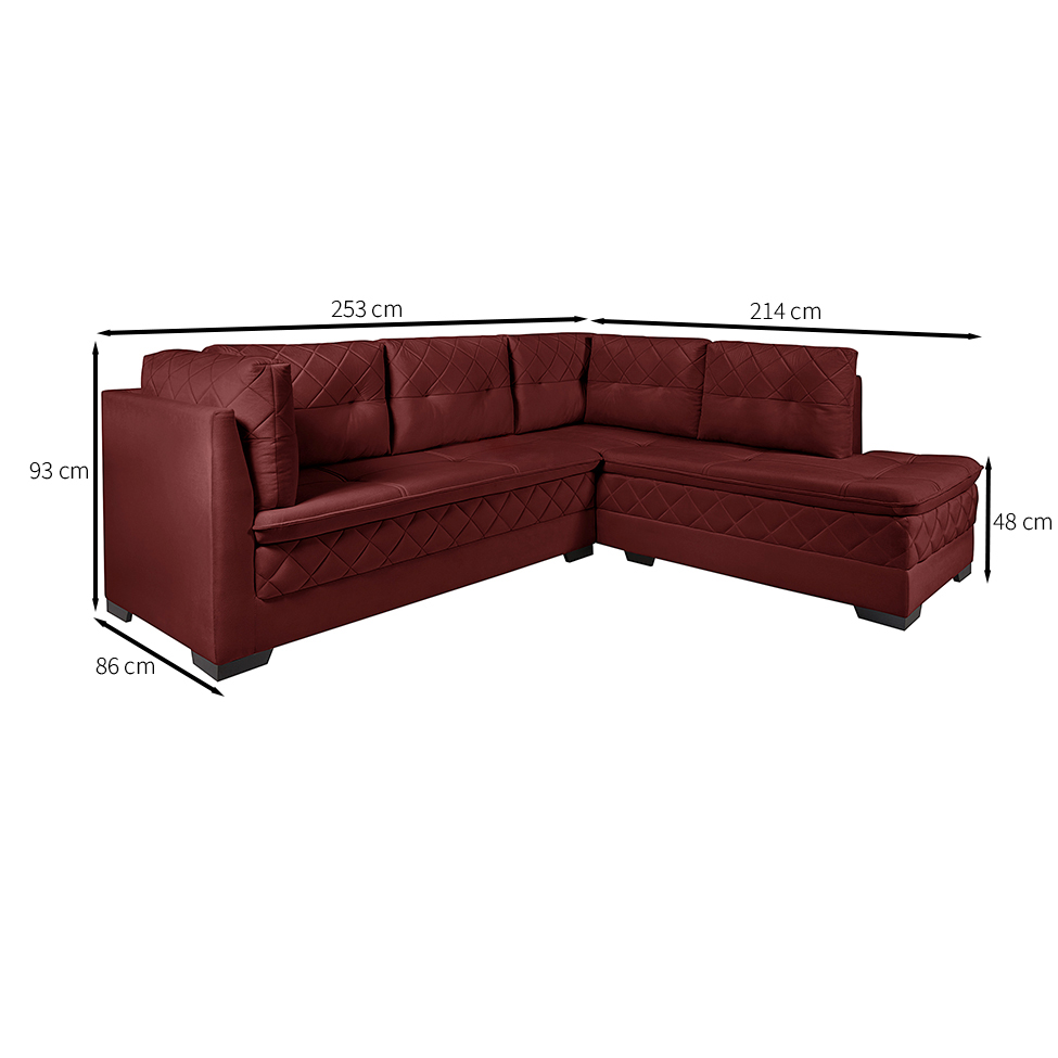 Sofá de Canto 6 Lugares Canadá Suede Aveludado Cereja