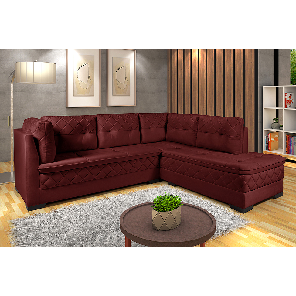 Sofá de Canto 6 Lugares Canadá Suede Aveludado Cereja