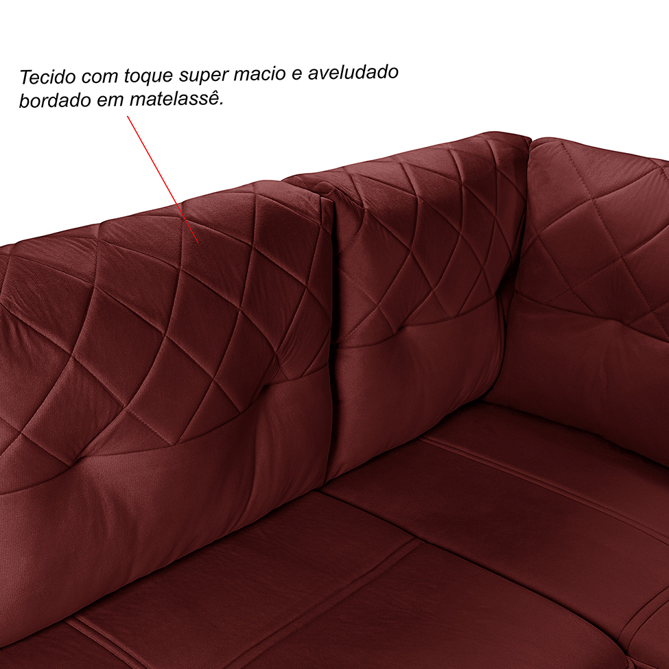 Sofá de Canto 6 Lugares Canadá Suede Aveludado Cereja