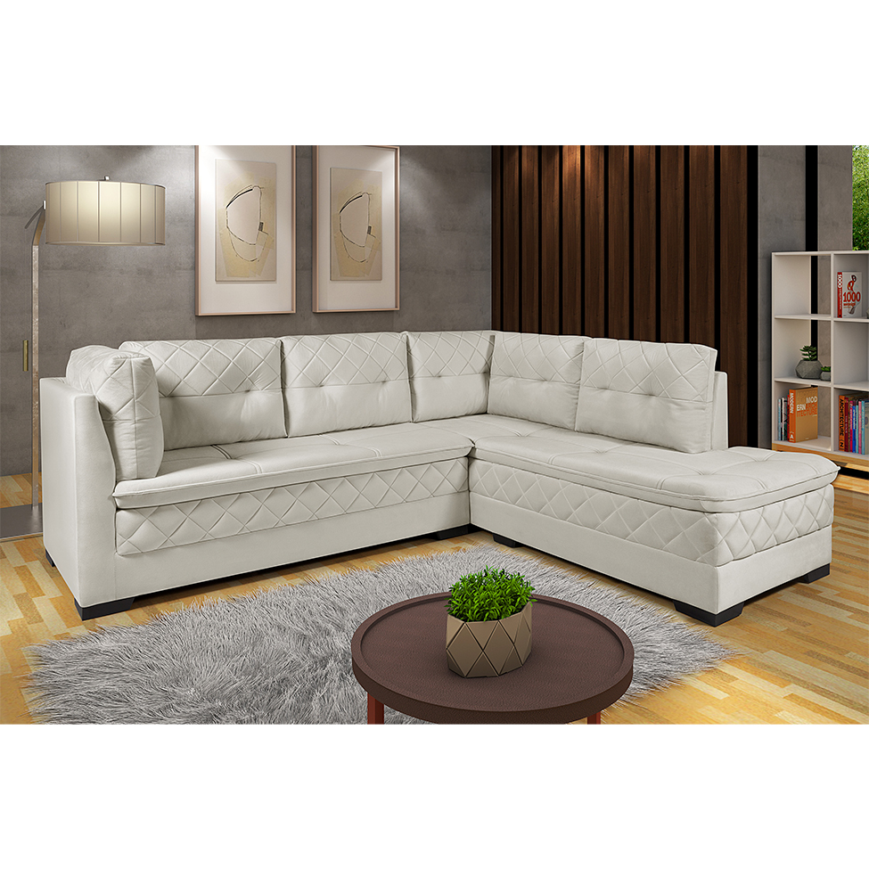 Sofá de Canto 6 Lugares Canadá Suede Aveludado Gelo
