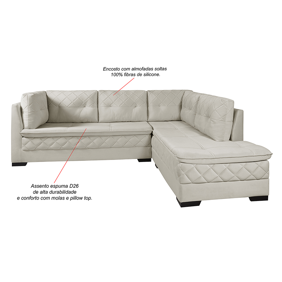 Sofá de Canto 6 Lugares Canadá Suede Aveludado Gelo