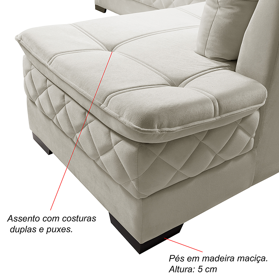 Sofá de Canto 6 Lugares Canadá Suede Aveludado Gelo
