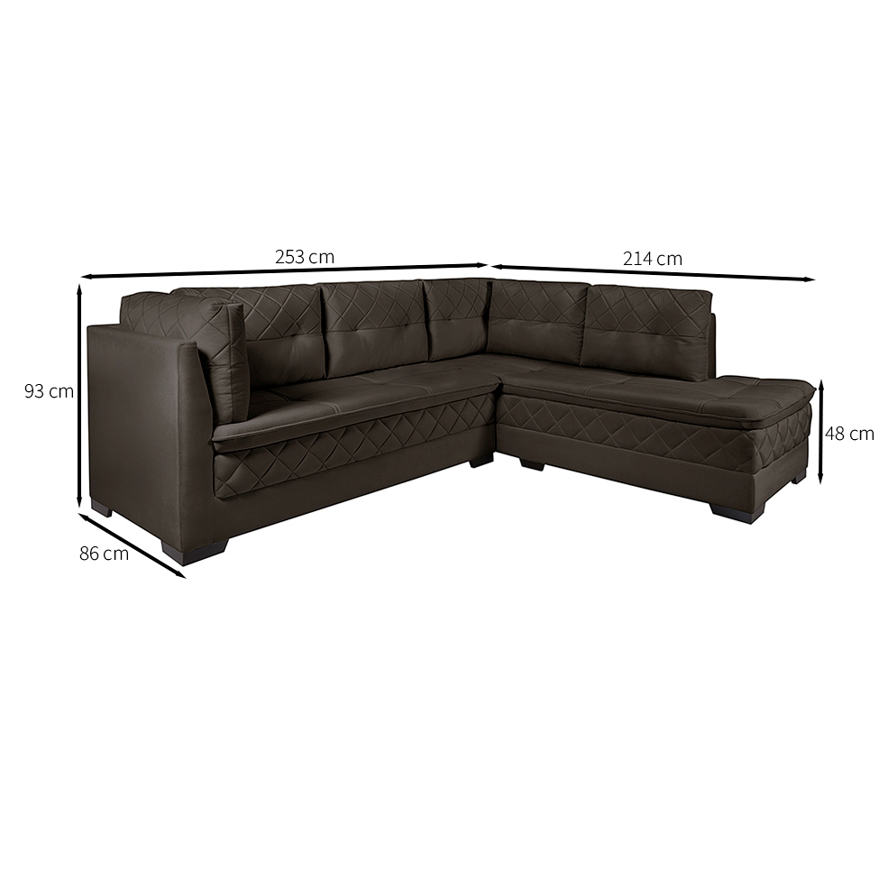 Sofá de Canto 6 Lugares Canadá Suede Aveludado Marrom