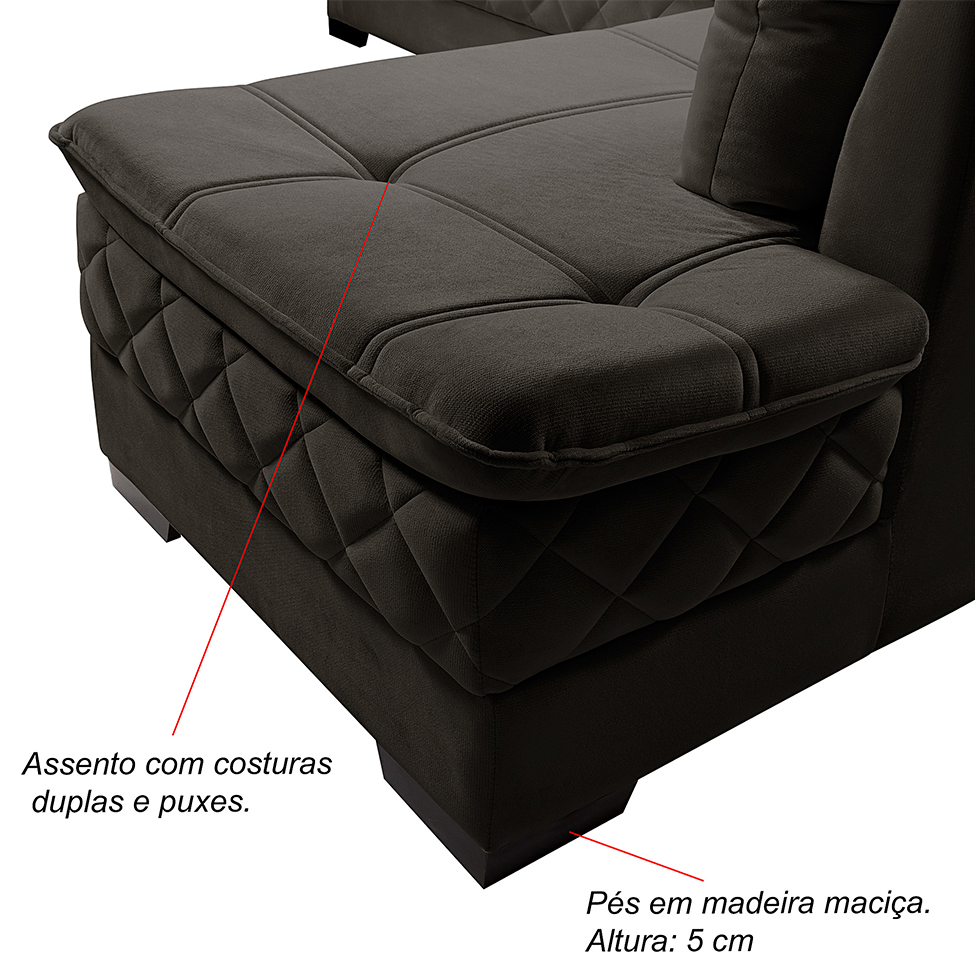 Sofá de Canto 6 Lugares Canadá Suede Aveludado Marrom