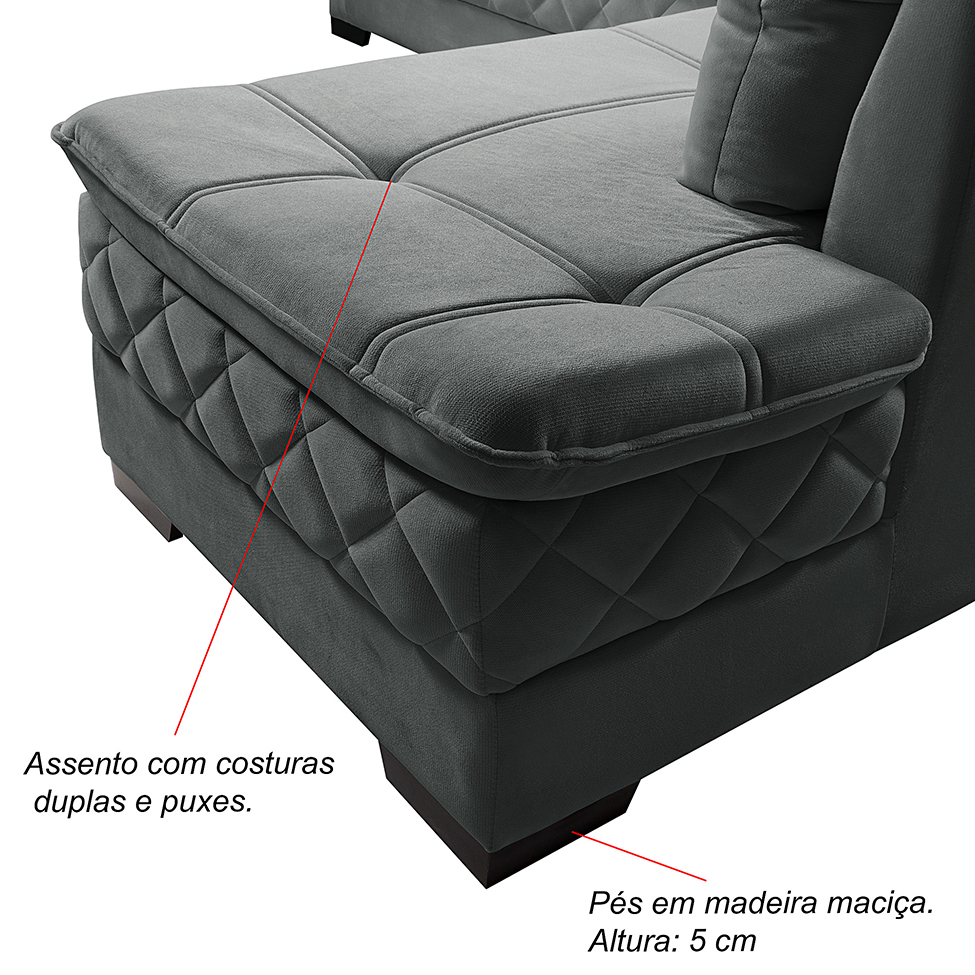 Sofá de Canto 6 Lugares Canadá Suede Aveludado Petróleo
