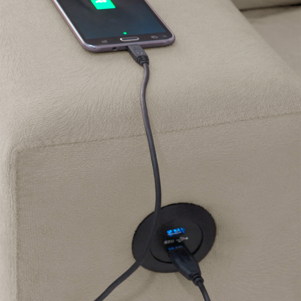 Sofá de Canto 6 Lugares Dijon com Chaise Esquerdo e Entrada USB Suede Areia
