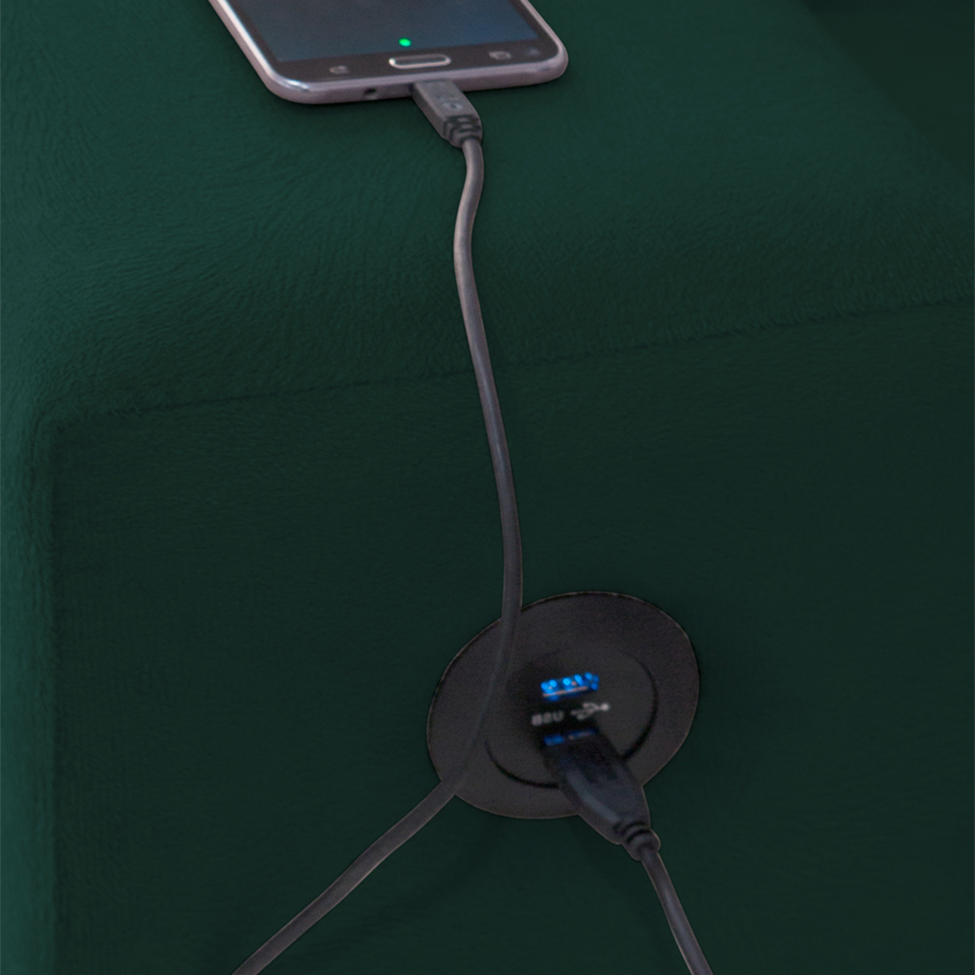 Sofá de Canto 6 Lugares Dijon com Chaise Esquerdo e Entrada USB Suede Verde