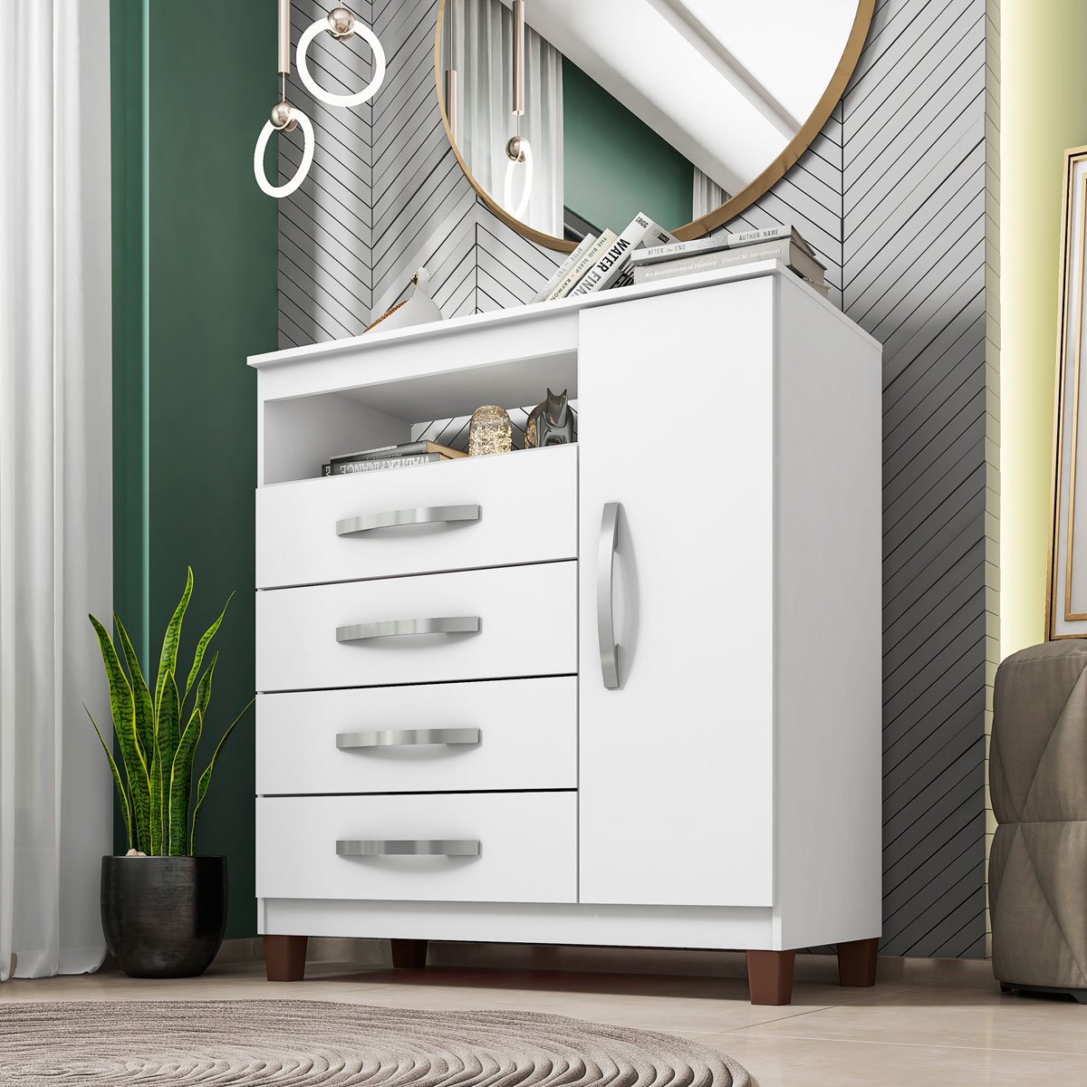 Cômoda Sapateira 4 Gavetas 1 Porta Cannes Branco