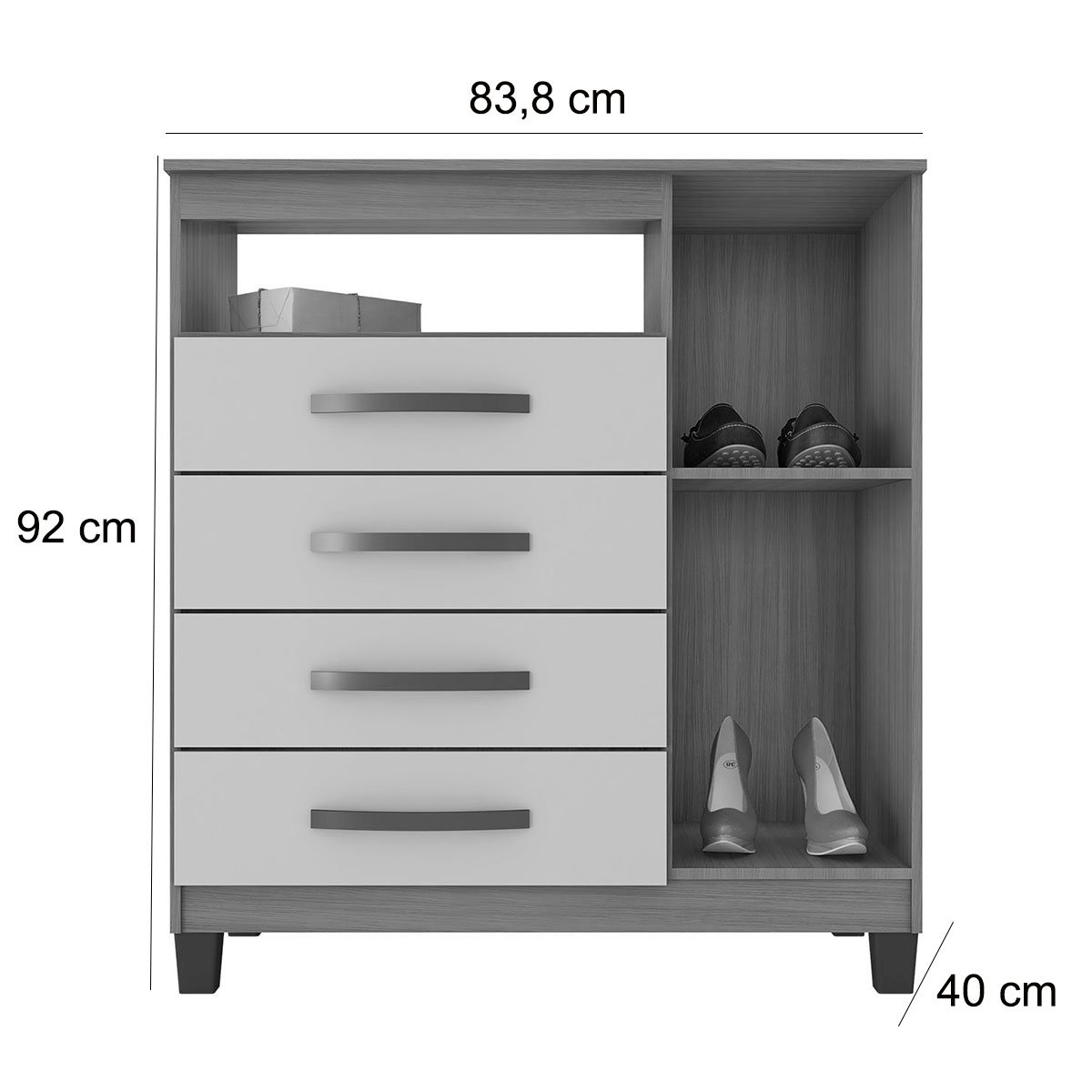 Cômoda Sapateira 4 Gavetas 1 Porta Cannes Malbec