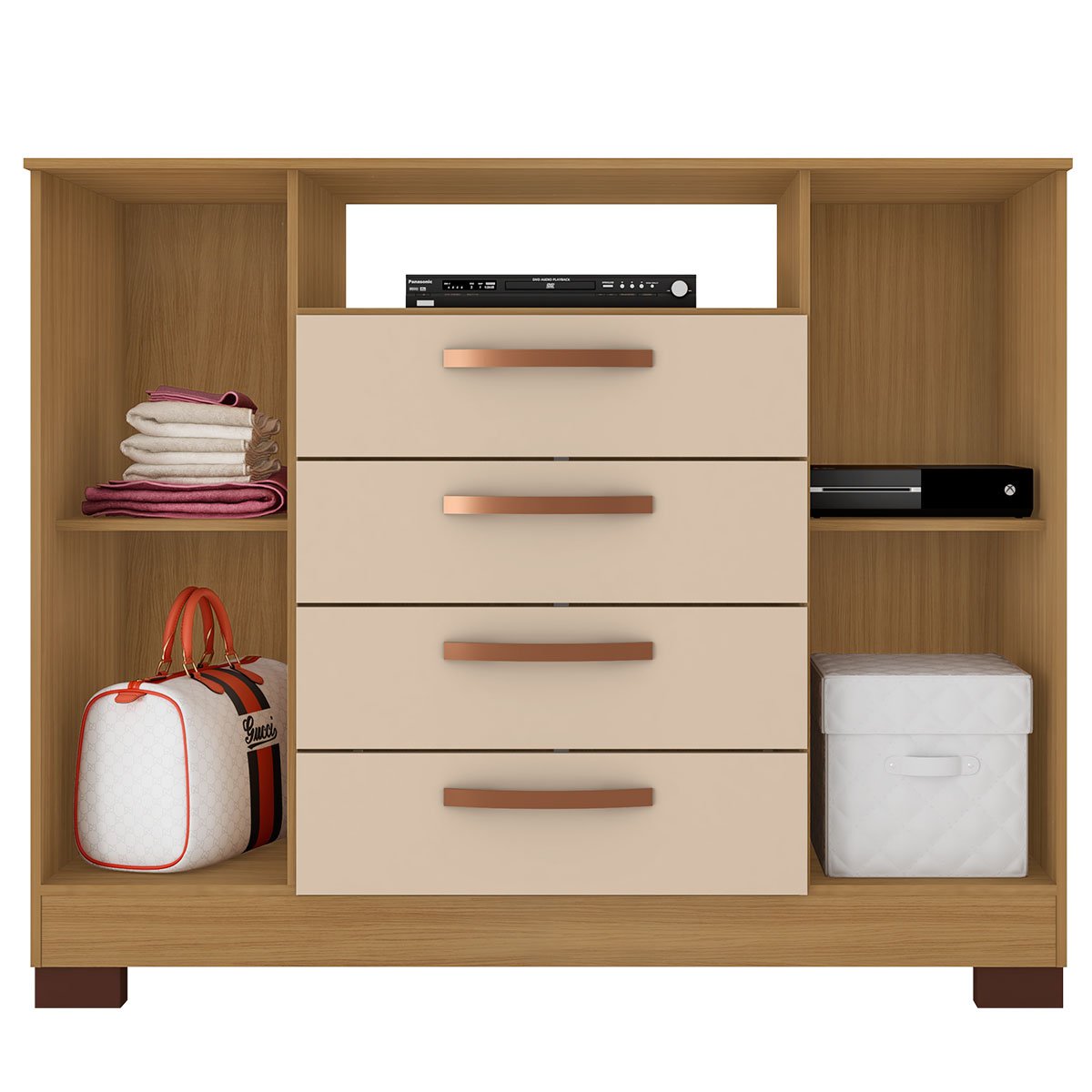Cômoda Sapateira Rack para Quarto 2 Portas 4 Gavetas Madri Carvalho Americano/Off White